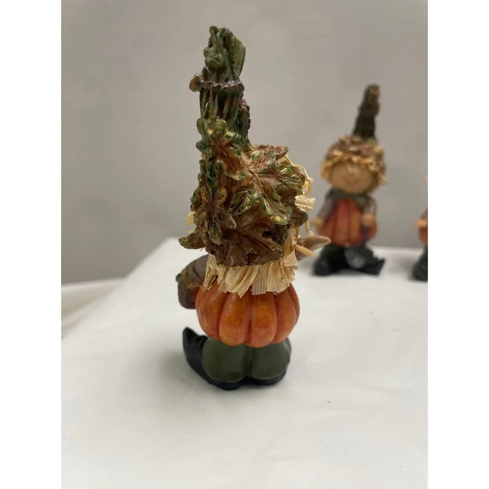 Set of 3 Resin Pumpkin Scarecrow Figurines Autumn Fall Harvest Decor 4.5 Inch